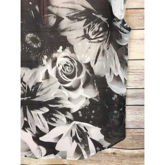 American Eagle XS Sheer Floral Shirt Top Blouse Colorblock Roses Cap Sleeve - Picture 3 of 7